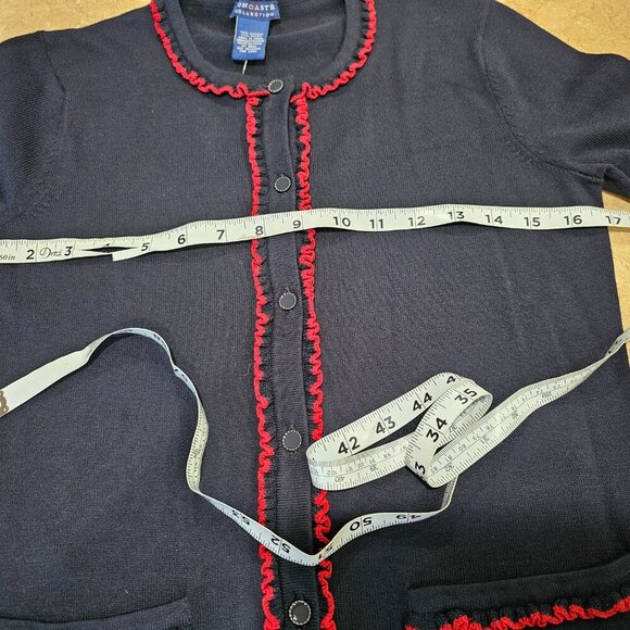 NWT‎ Women's Doncaster Cardigan Sweater Navy Blue with Red Trim XS - Picture 3 of 7